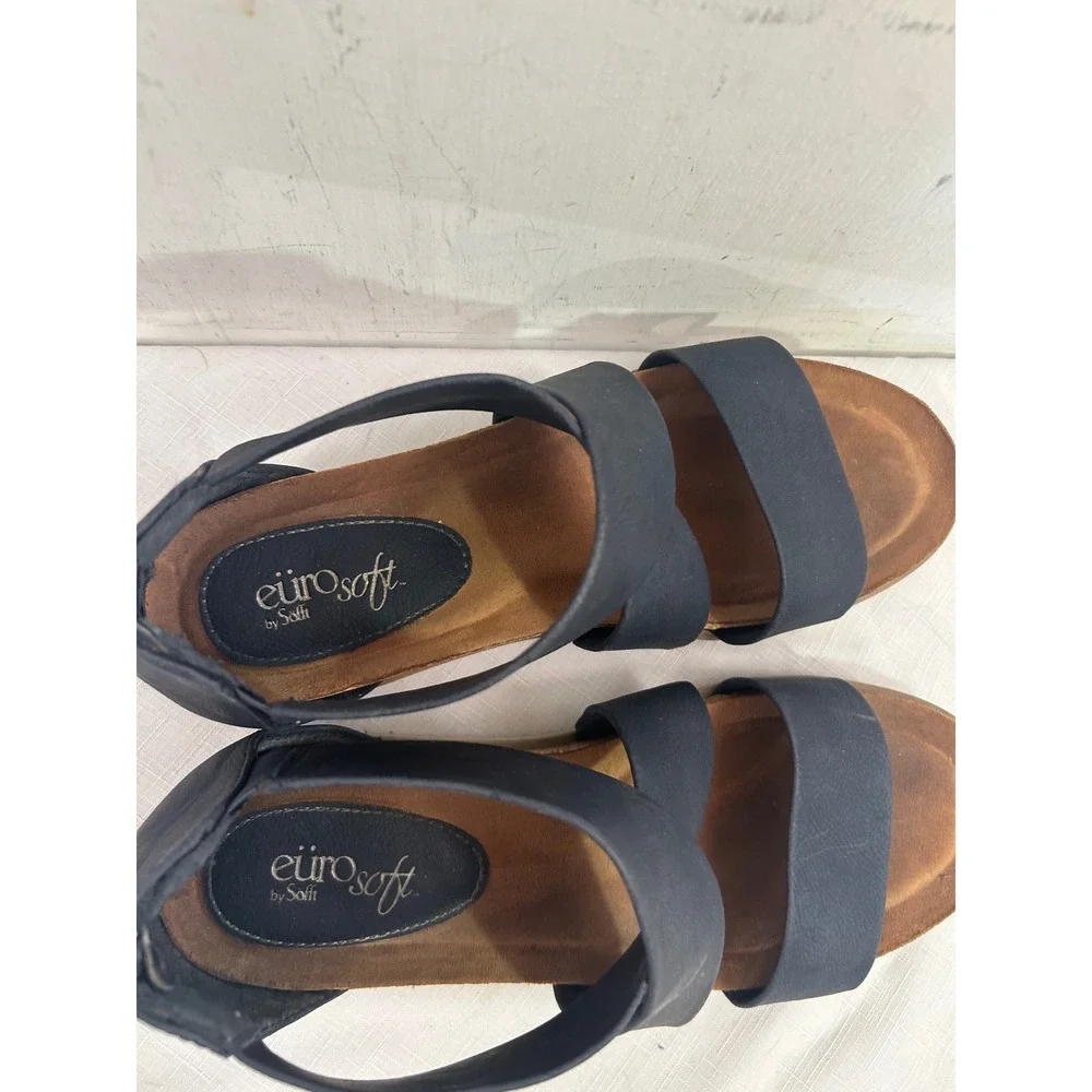 Eurosoft Sandals 9M Navy Blue Strappy Back Zip Comfort Flat Women